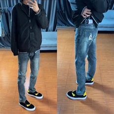 网红同款TB帆船刺绣牛仔裤男休闲气质潮牌流行小脚修身直筒长裤子，男装牛仔裤，星座506A