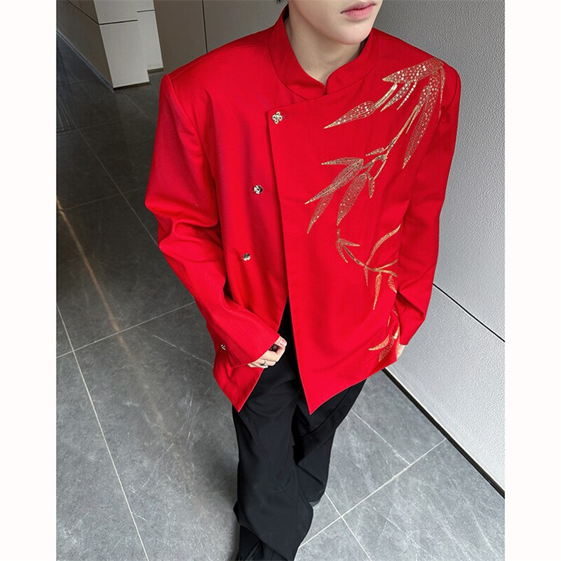 现货！25男设计感婚礼喜服新中式亮片刺绣竹叶西服外套xz92-p158,男装西服,电商B288