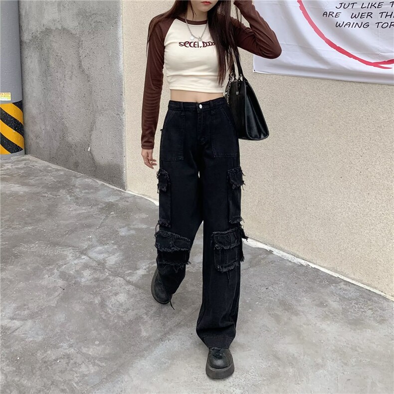 潮流工装裤流行春秋女气质牛仔裤百搭文艺长裤N6323P50,男装牛仔裤,星座1116-2