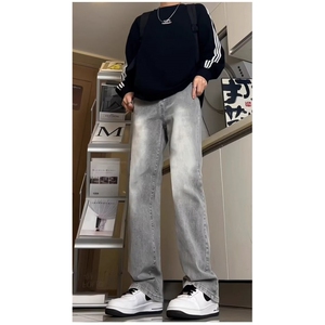 1506/QA9990/P46秋季美式高街裤子黑色弯刀喇直筒裤男生图片