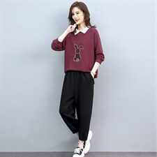 春秋装新款宽松刺绣假两件时尚休闲套装，女装套装/套裙，叶笙衣