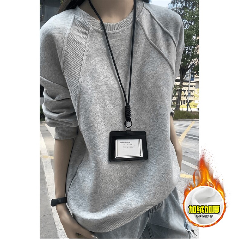 480G重磅加绒硬挺boxy 男女秋冬美式高街结构螺纹拼接卫衣厚外套图片