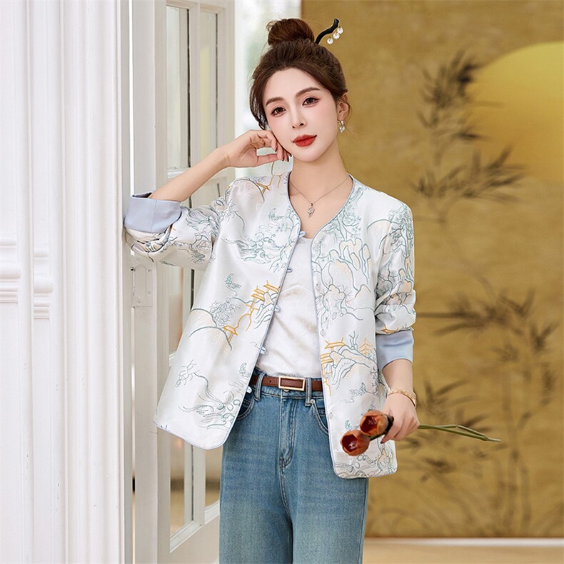 新中式国风刺绣圆领短外套女2025春季新款小个子显瘦气质休闲上衣,女装短外套,涵亦佰惠