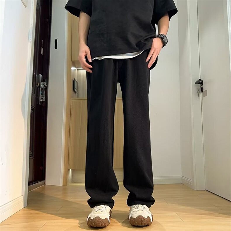 水洗做旧牛仔裤男秋季美式复古宽松阔腿直筒拖地长裤炸街痞帅裤子,男装牛仔裤,星座1013