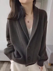 秋季新款舒适显瘦时尚双内兜针织开衫，女装羊毛衫，恒恩羊绒