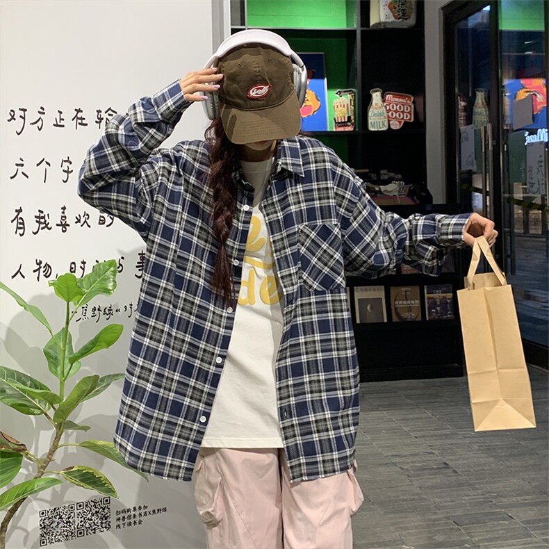 特P38无差价新款秋季百搭格子时尚长袖衬衫-HS2289港风,男装衬衫,电商A003