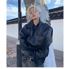 美式复古垫肩短款外套男潮牌飞行员痞帅高级感机车服翻领休闲夹克，男装夹克，星座506A