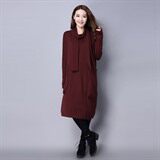 中长款直筒口袋长袖圆领纯色连衣裙2020年冬季韩版百搭，女装针织衫/毛衣，独衣靓