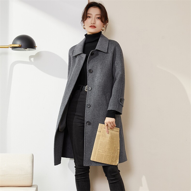 羊毛大衣女新款冬季韩版时尚流行羊毛呢子外套,女装双面呢大衣,召鑫羊绒双面呢