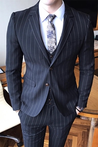 条纹西装套装三件套男士礼服商务修身 W6388-P285图片