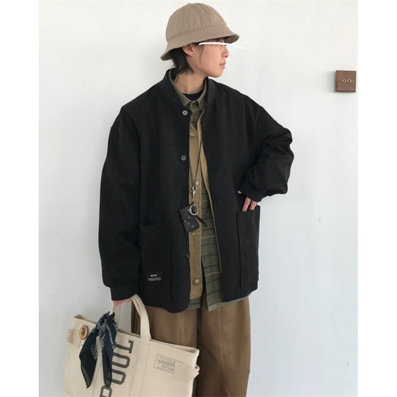 日系风秋季宽松外套工装男女同款圆领复古麂皮绒夹克J215,男装夹克,星座1116A（原606A-3）