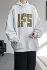 重磅贴布刺绣卫衣大码春秋连帽衫硬挺外套美式休闲上衣WY9108/P65，女装短外套，电商B238