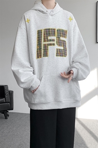 重磅贴布刺绣卫衣大码春秋连帽衫硬挺外套美式休闲上衣WY9108/P65图片