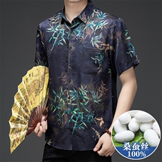 GBN863-5夏季风唐装纯香云纱短袖爸爸装套装，男装休闲套装，电商B360
