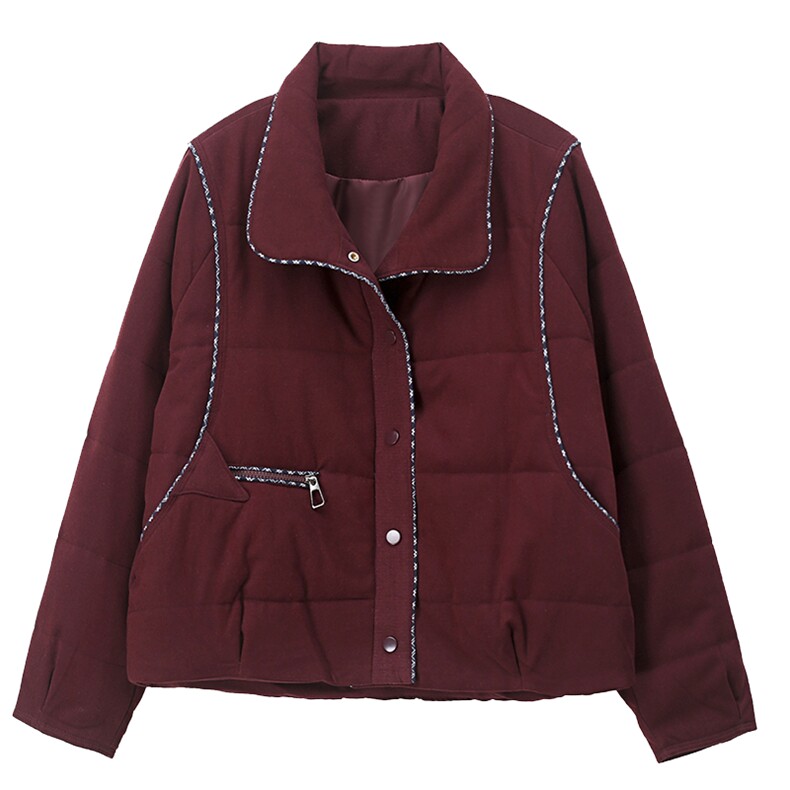 2025冬装新款短款明线装饰翻领棉衣外套,女装棉衣/棉服,雪樱依海