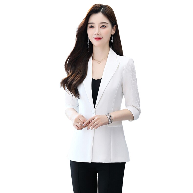 品质七分袖白色西服外套女春夏新款修身显瘦一粒扣通勤职业工作服,女装西装,时尚俏佳人