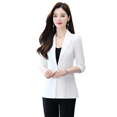 品质七分袖白色西服外套女春夏新款修身显瘦一粒扣通勤职业工作服，女装西装，时尚俏佳人