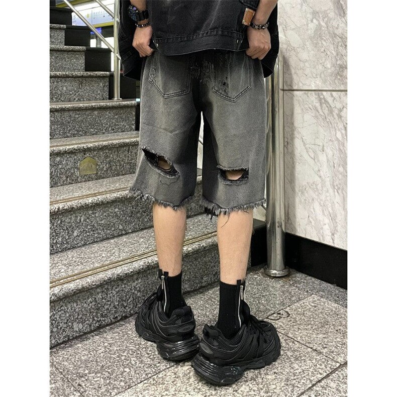 破洞乞丐牛仔短裤男款夏季美式七分裤休闲牛仔裤D11,男装牛仔裤,星座1116A（原606A-3）