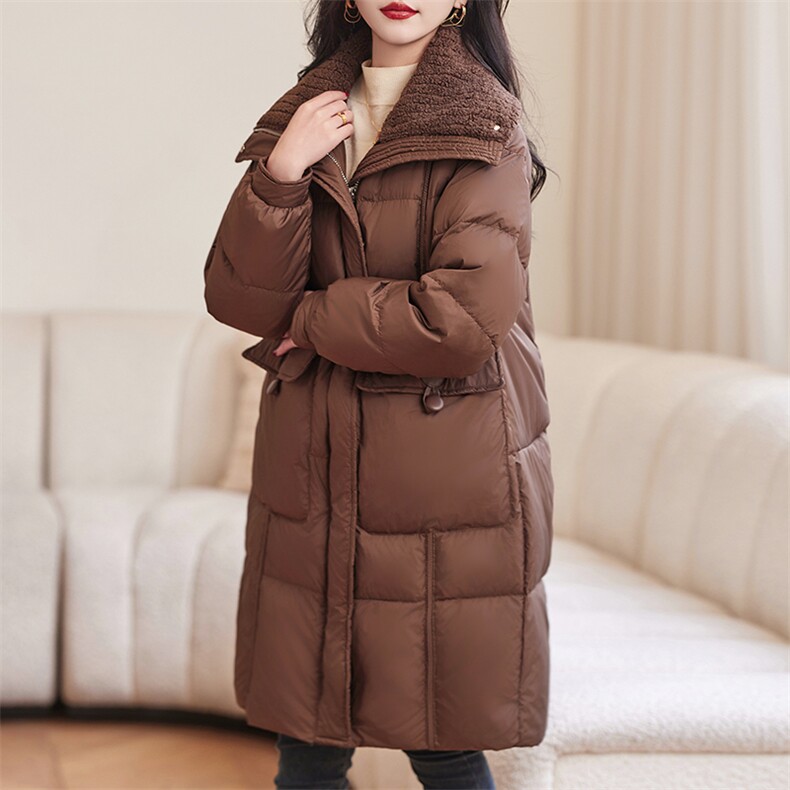 现货主推2023冬新款加厚加长款休闲时尚保暖羽绒服90白鸭绒,女装羽绒服,余墨