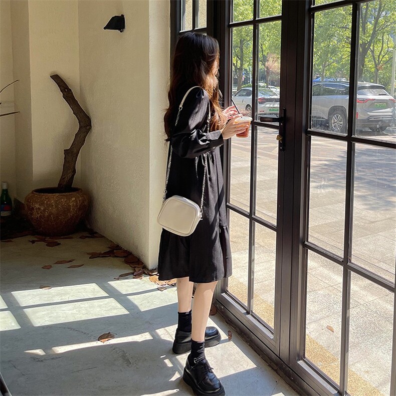 【现货！】2025春秋新款中长款黑色连衣裙2C037919P105K158,女装连衣裙,2C037