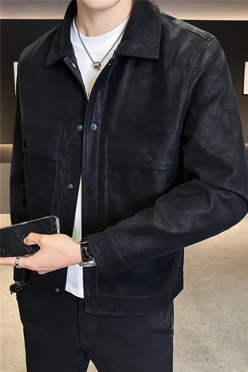 2026新款春季美式休闲皮衣外套男款磨砂机车皮夹克A313-8856-P135,男装夹克,电商A313