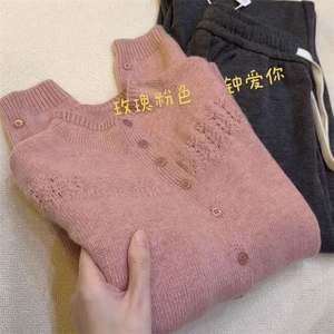 毛衣女极简风高领针织开衫女秋冬宽松大码毛衣外套短款上衣图片