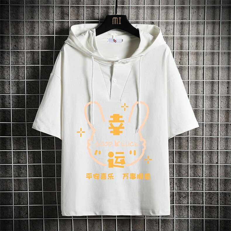 连帽短袖t恤男大码胖子带帽五分袖中袖网格挂拍LD54297-P45,男装T恤,电商A040A