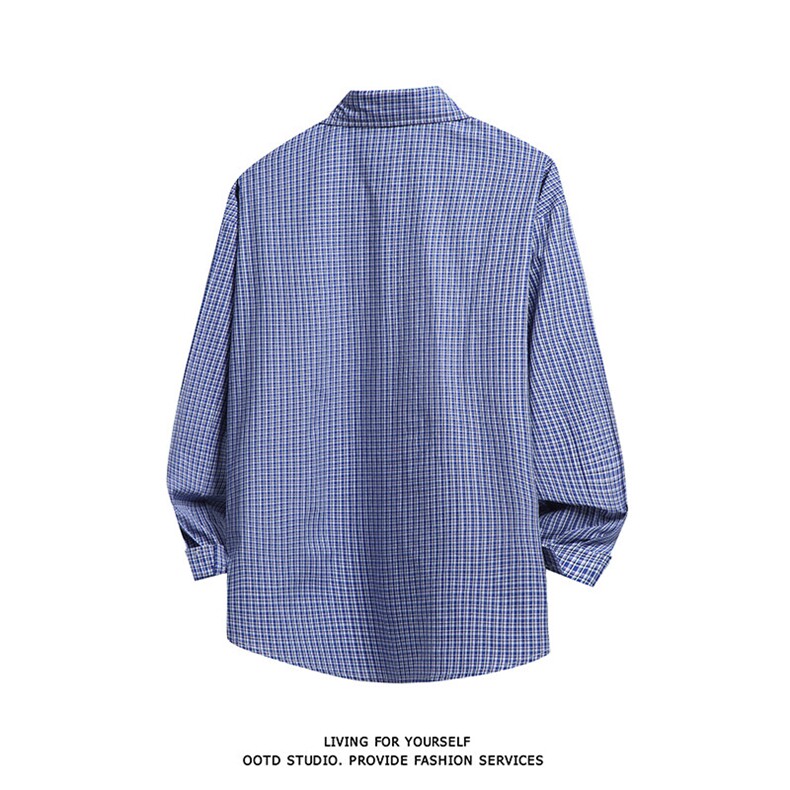 现货~格子衬衫春夏美式蓝色格子衬衫3D得物白底CS276-P35,男装衬衫,星座301C-5