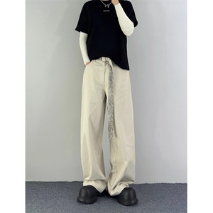 小众设计感蛇皮纹腰带阔腿弯刀裤男女街头宽松直筒休闲裤 KA156图片