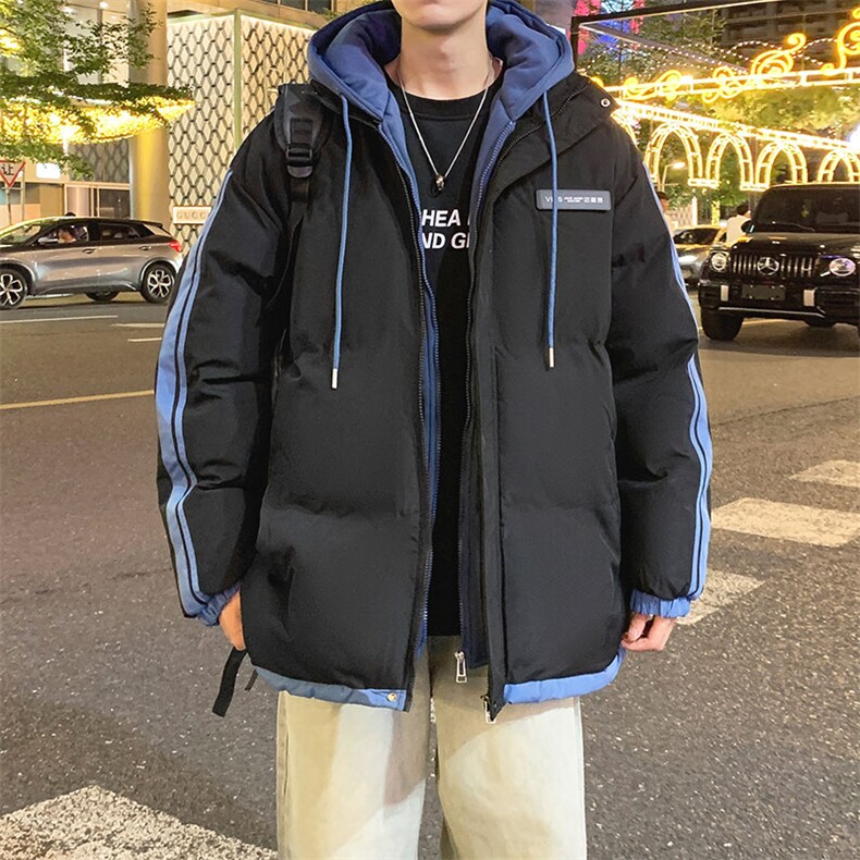 棉服男冬季新款港风宽松假两件连帽棉衣MF8587-特P78，男装棉衣，星座214-3