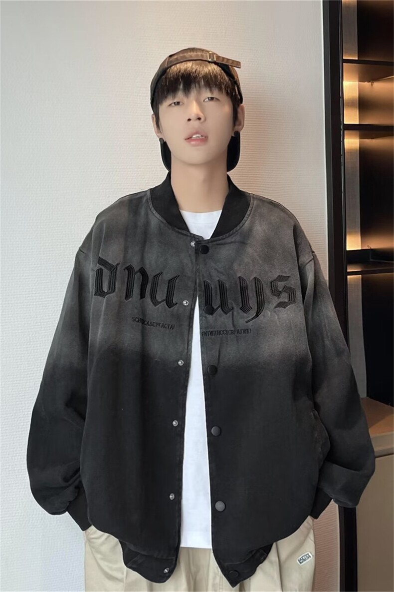 美式复古水洗做旧渐变棒球服高街男潮外套秋冬新款情侣百搭夹克男,男装夹克,星座505-2（原电商A260-1)