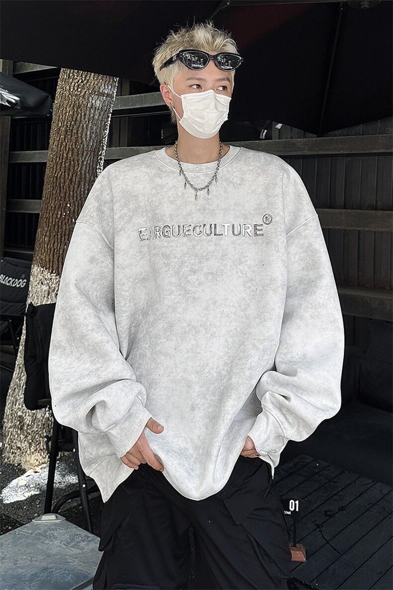 美式复古重磅450克金属印花水洗做旧满天星宽松圆领卫衣MT720-P78,男装卫衣,电商B289