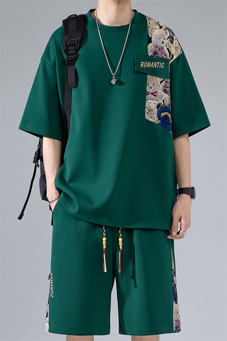 2024夏季新款无影墙大码菠萝格短袖T恤套装M-5XHQ23461-P60,男装T恤,电商A022