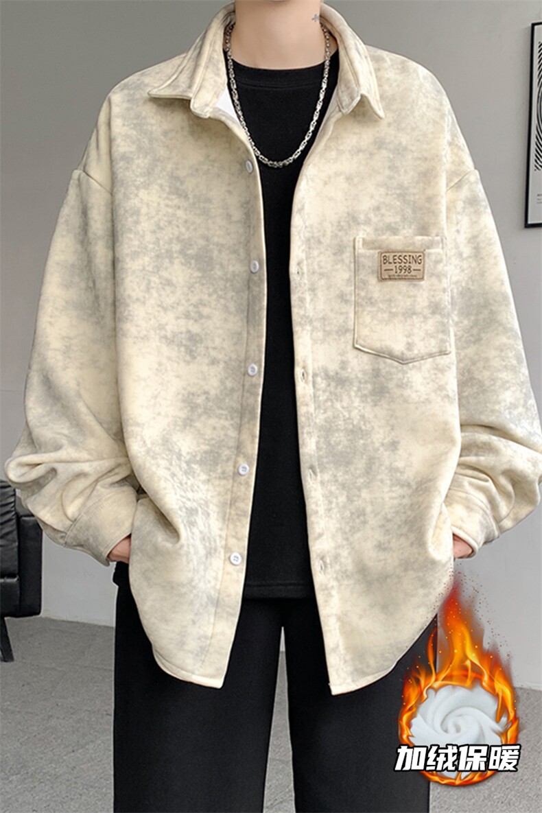 8XL-M秋冬款加绒加厚衬衫男做旧脏脏保暖外套大码衬衣CS29002P65,男装衬衫,电商B312
