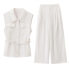 2026夏装新款简约时尚休闲马甲两件套裤，女装套装/套裙，美沁