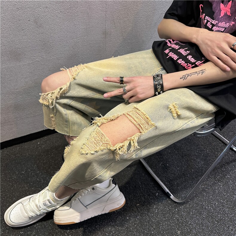 D2051-p45-控68  现货风宽松cleanfit牛仔裤七分裤黑暗图片