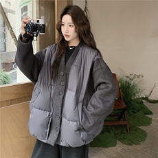 已出大货呢料拼接假两件套90羽绒服2C300-2565-P275-K418，女装羽绒服，2C300