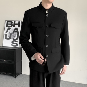 秋冬明星同款中山装男西服男士新中式改良风立领西装修身潮图片