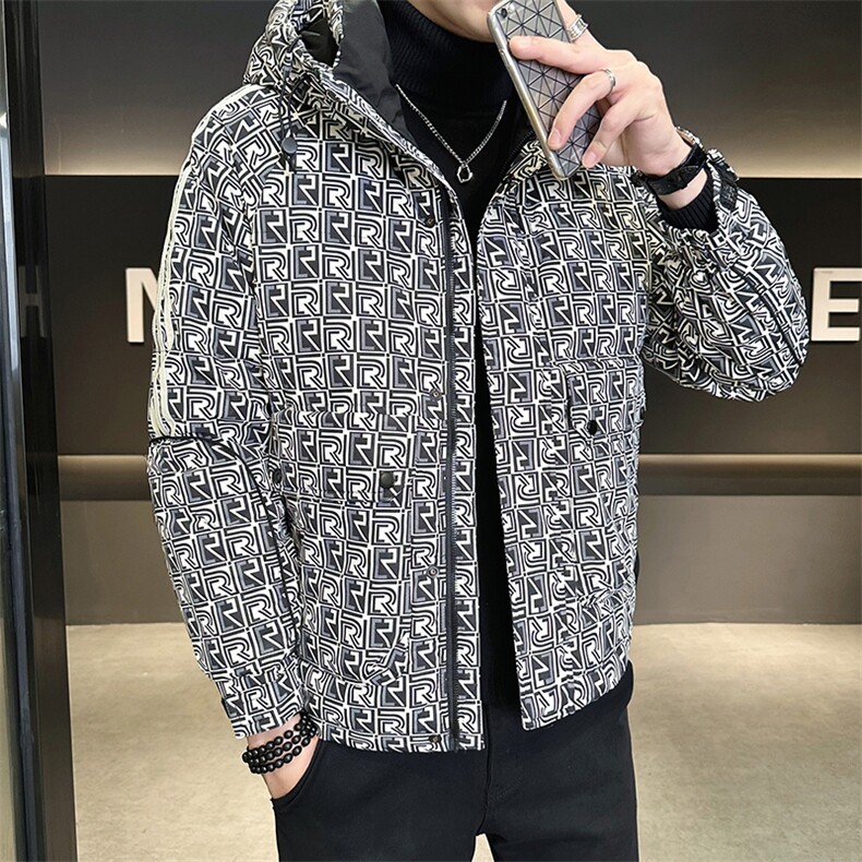 工装字母满印花羽绒服男新款设计感连帽外套A329-YR9865-P185,男装羽绒服,电商A329