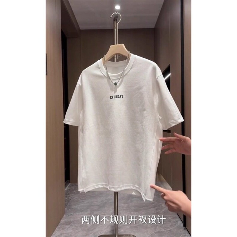 夏季新款纯色T恤男潮牌刺绣设计百搭打底衫简约圆领痞帅半截袖男,男装T恤,电商B212（原钱塘6029）