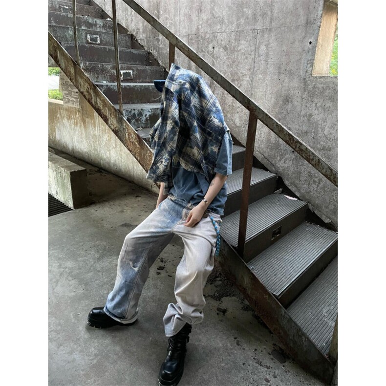 【有货】cleanfit扎染格子衬衫男设计感高级感衬衣C3002LL-特P50,男装衬衫,星座1007（原301D）