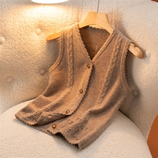 2026年春季时尚百搭通勤简约休闲V领鼓包马甲开衫，女装马甲，盛世绒华