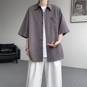 8XL-M泡泡纱盐缩肌理短袖衬衫男夏季冰丝外套防晒衬衣DC28011P36图片