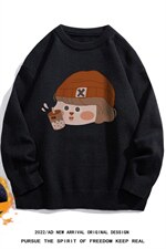 白底秋冬新款趣味小女孩圆领保暖套头毛衣M1055P50加绒60控68-78，男装针织衫/毛衣，电商A247-1