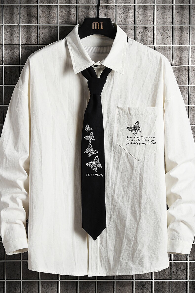 LC42108-P45痞帅领带长袖衬衫男士大码dk制服男jk衬衣男网格挂拍,男装衬衫,电商A040A