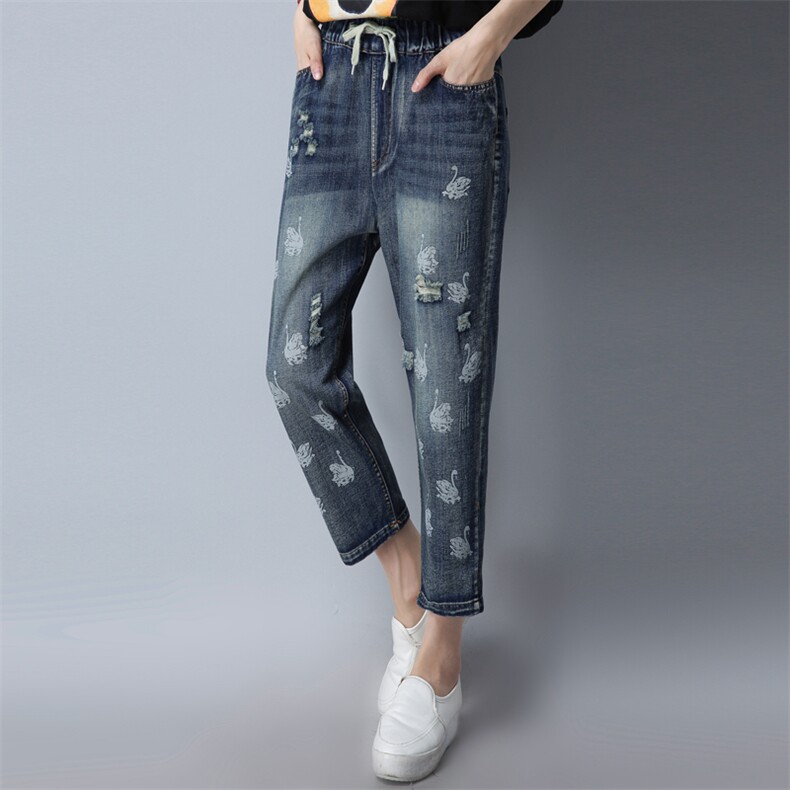 破洞收腰九分裤修身时尚韩版纯色2021年夏季牛仔裤，女装牛仔裤，小林双子