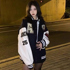2025潮牌毛巾绣字母棒球服外套男女秋季复古宽松潮流情侣夹克，男装夹克，星座218-8