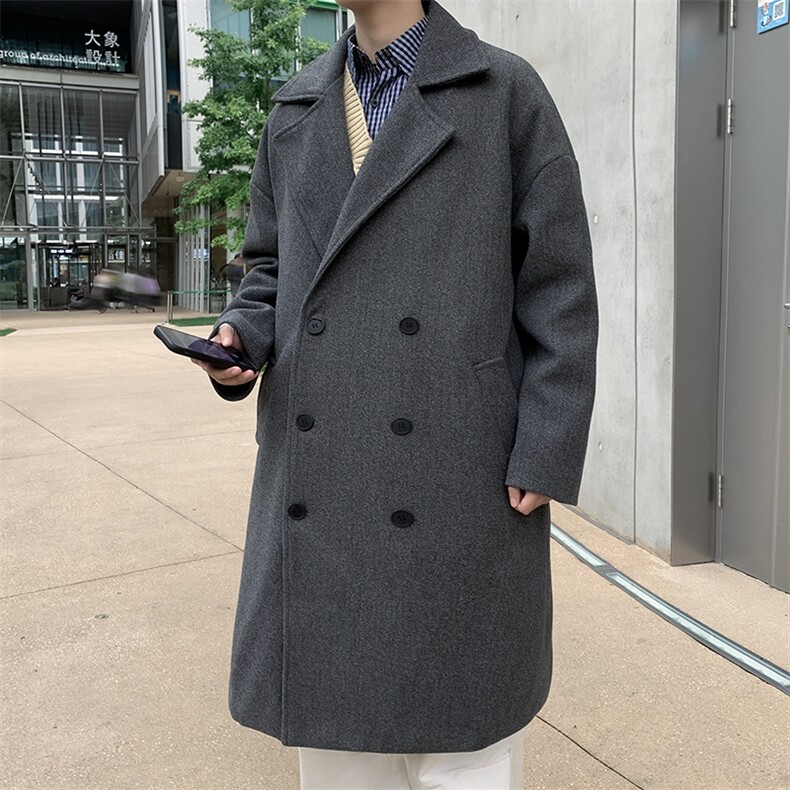 秋冬毛呢大衣男长款西装领呢子风衣双排扣外套DY25P70,男装风衣,星座1013-1