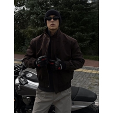 安哥拉红立领机车服男款秋季boxy廓形显肩宽夹克硬汉风底特律外套，男装夹克，星座918-1
