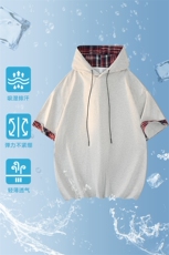 2025可二开美式格子撞色拼接连帽假两件短袖T恤TC31991-P30，男装T恤，星座717